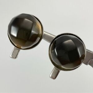 Givenchy Vintage Button Silver Tone Faceted Rhinestone Clip On Earrings